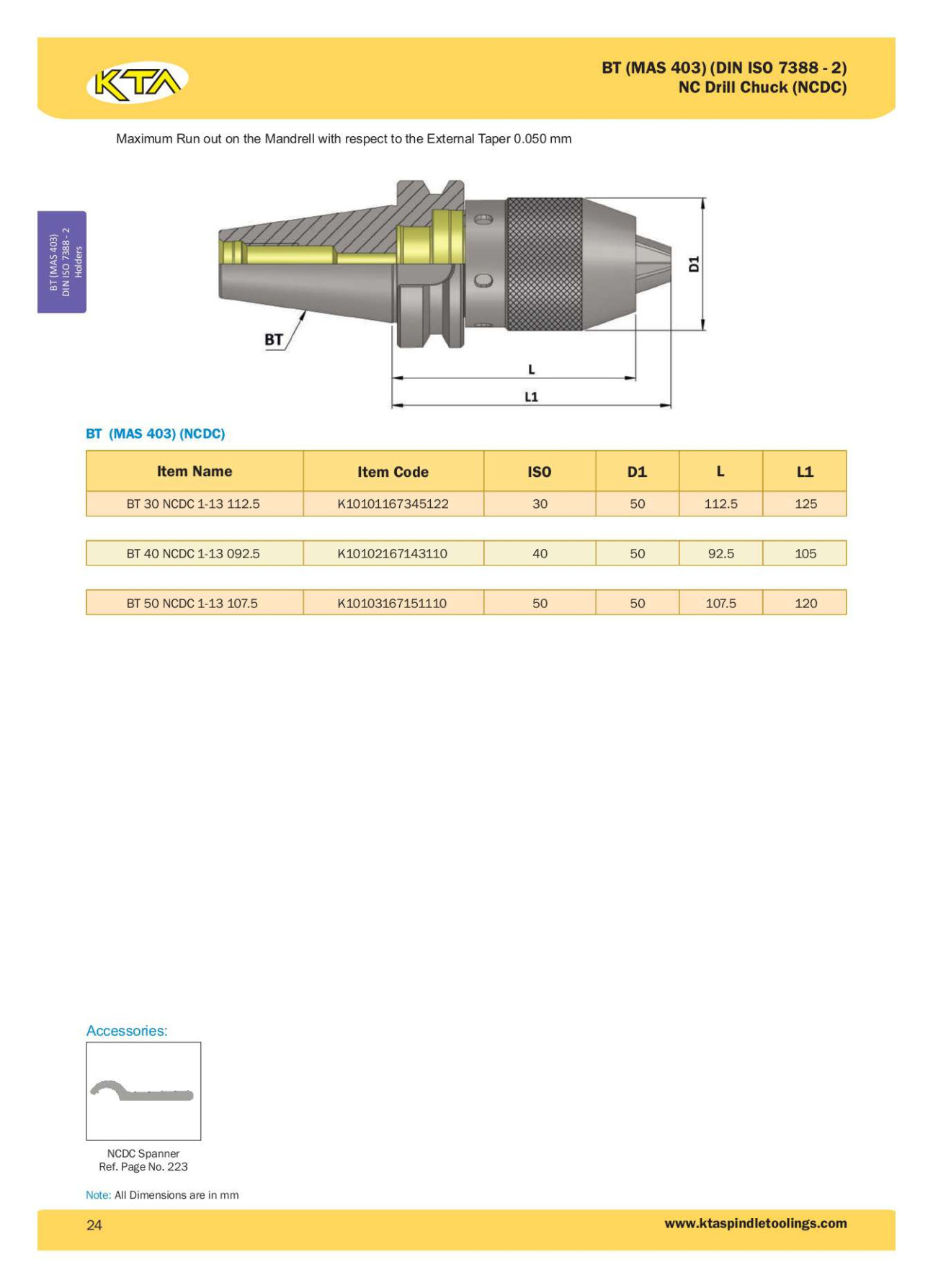 Bầu Kẹp Mũi Khoan BT30 NCDC113 112.5